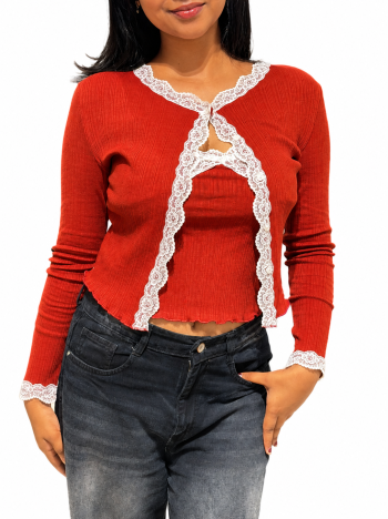 MAJESTIC LEGON Lace Trim Cardigan