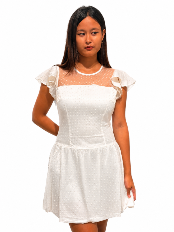 Swiss Dot Mesh Panel Mini Dress