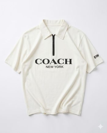 Off White Polo T-shirt with Half Zip