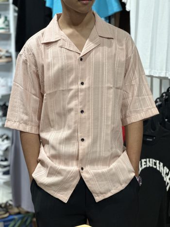 Textured Vertical-Stripe Cuban Collar Shirt