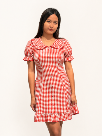 Gingham Ruffle Peter Pan Collar Mini Dress