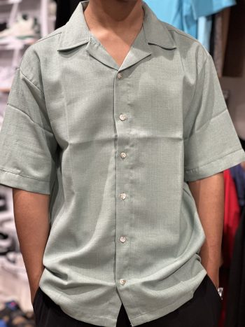 Sage Green Linen-Blend Cuban Collar Shirt
