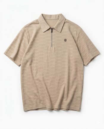 Beige Polo T-shirt with Half Zip