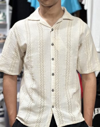 Off-White Textured-Stripe Cuban Collar Shirt