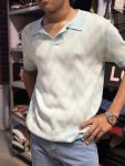 Light Blue Chevron Knit Polo Shirt