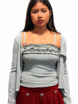 Grey Pointelle Ruffle Cami & Cardigan Set