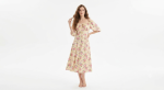 Vintage-Inspired Floral Puff Sleeve Midi Dress