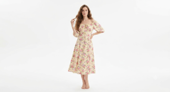 Vintage-Inspired Floral Puff Sleeve Midi Dress