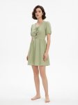 Sage Green Bow-Front Smocked Mini Dress