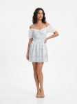 Sweetheart Off-Shoulder Mini Dress in Blue & White Floral