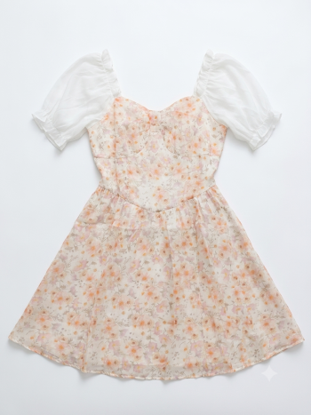 Romantic Meadow Puff Sleeve Midi Dress