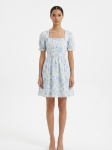 Blue Watercolor Floral Square-Neck Mini Dress