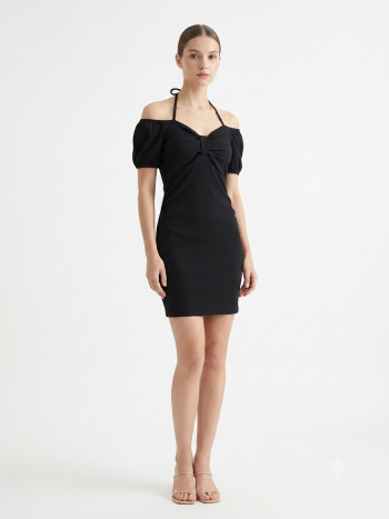 Timeless Black Ribbed Halter Mini Dress