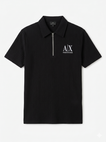 A|X Armani Exchange Men's Ribbed Half-Zip Polo - Black