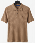 Men's Classic Ribbed Knit Polo Shirt - Camel