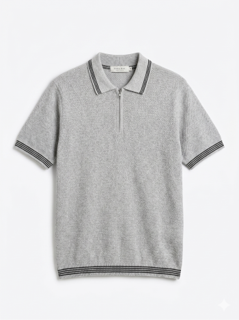 Men's Textured Knit Half-Zip Polo in Heather Grey