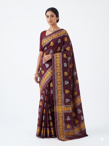 Exquisite Deep Maroon Saree with Dual-Tone Zari Motifs