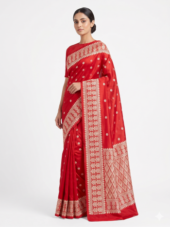 Timeless Crimson Red Saree with Intricate Woven Motifs