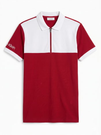 Calvin Klein Men's Half-Zip Color-Blocked Piqué Polo Shirt - Red & White