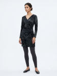 Elegant Floral Flocked Faux-Wrap Mini Dress