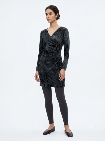Elegant Floral Flocked Faux-Wrap Mini Dress