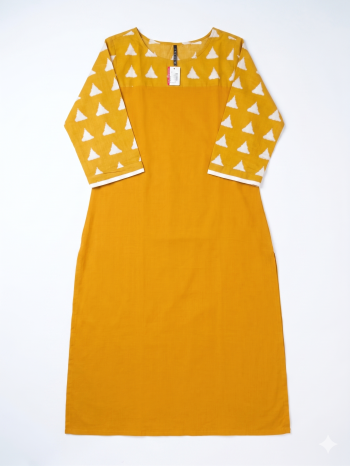 Mustard Yellow Geometric Print Cotton Kurti / Tunic