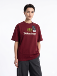 Balenciaga Oversized Logo Print T-Shirt – Burgundy / Lime Green
