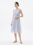 Ethereal Floral Appliqué Tulle Midi Dress - Powder Blue
