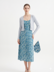 Whimsical Meadow Floral Midi Dress & Cropped Cardigan Set