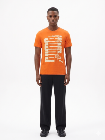 Puma Distressed Vertical Logo Graphic T-Shirt – Vibrant Orange