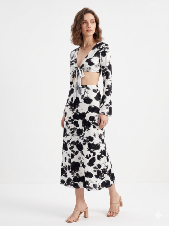 Midnight Rose Tie-Front Midi Set
