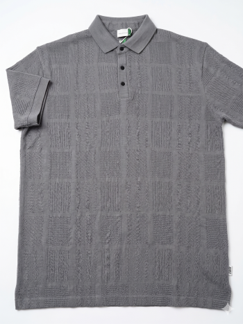 Men's Geometric Textured Knit Polo - Slate Grey