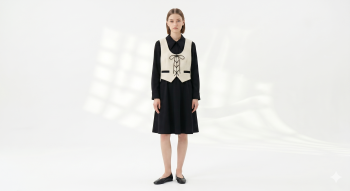 Vintage-Inspired Mock 2-Piece Lace-Up Dress