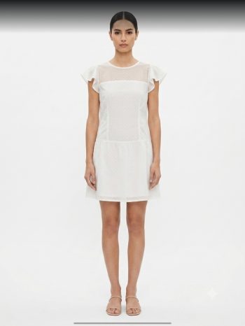 White Swiss Dot Mini Dress with Ruffle Sleeves